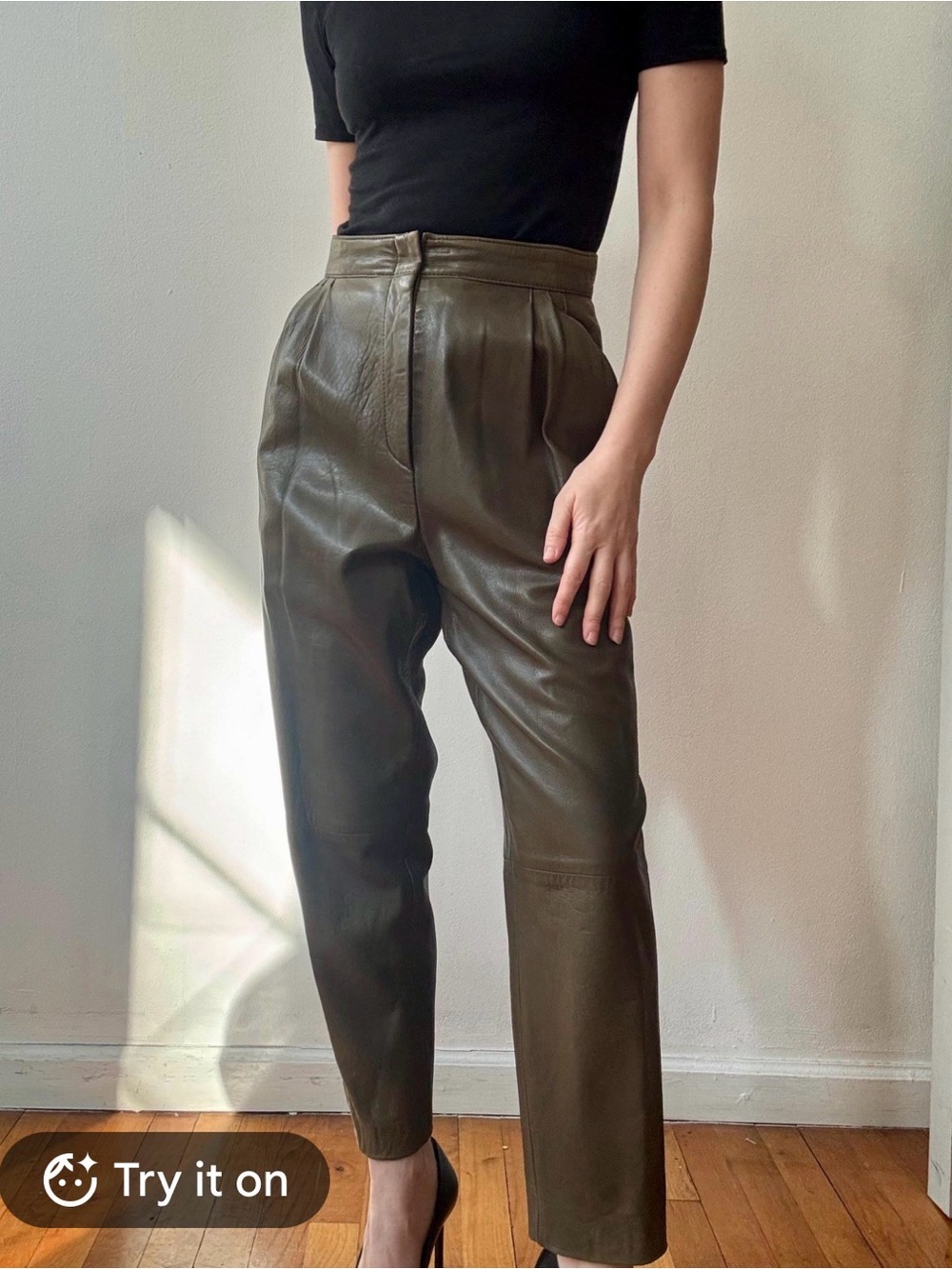 Vintage 90’s tan Leather Tapered Pants fits like 2